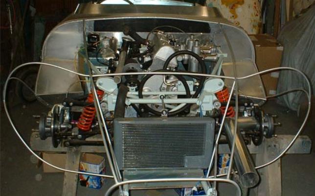 Elva Mk3 Chassis from the front with wire former for body and engine in place